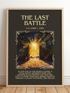 The Last Battle Minimalist Book Poster by C. S. Lewis – framed print leaning on a wooden floor