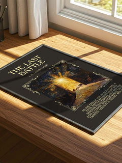 The Last Battle Minimalist Book Poster by C. S. Lewis – print on a sunlit desk