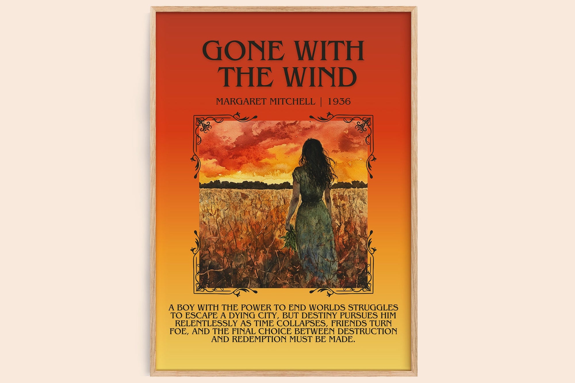 Gone with the Wind minimalist book poster by Margaret Mitchell – framed literary art print