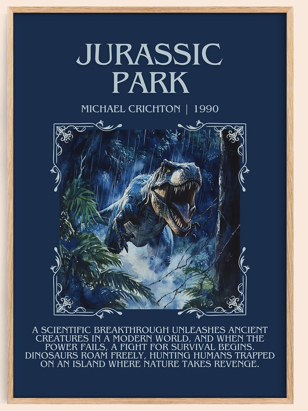Jurassic Park minimalist book poster by Michael Crichton – framed literary art print