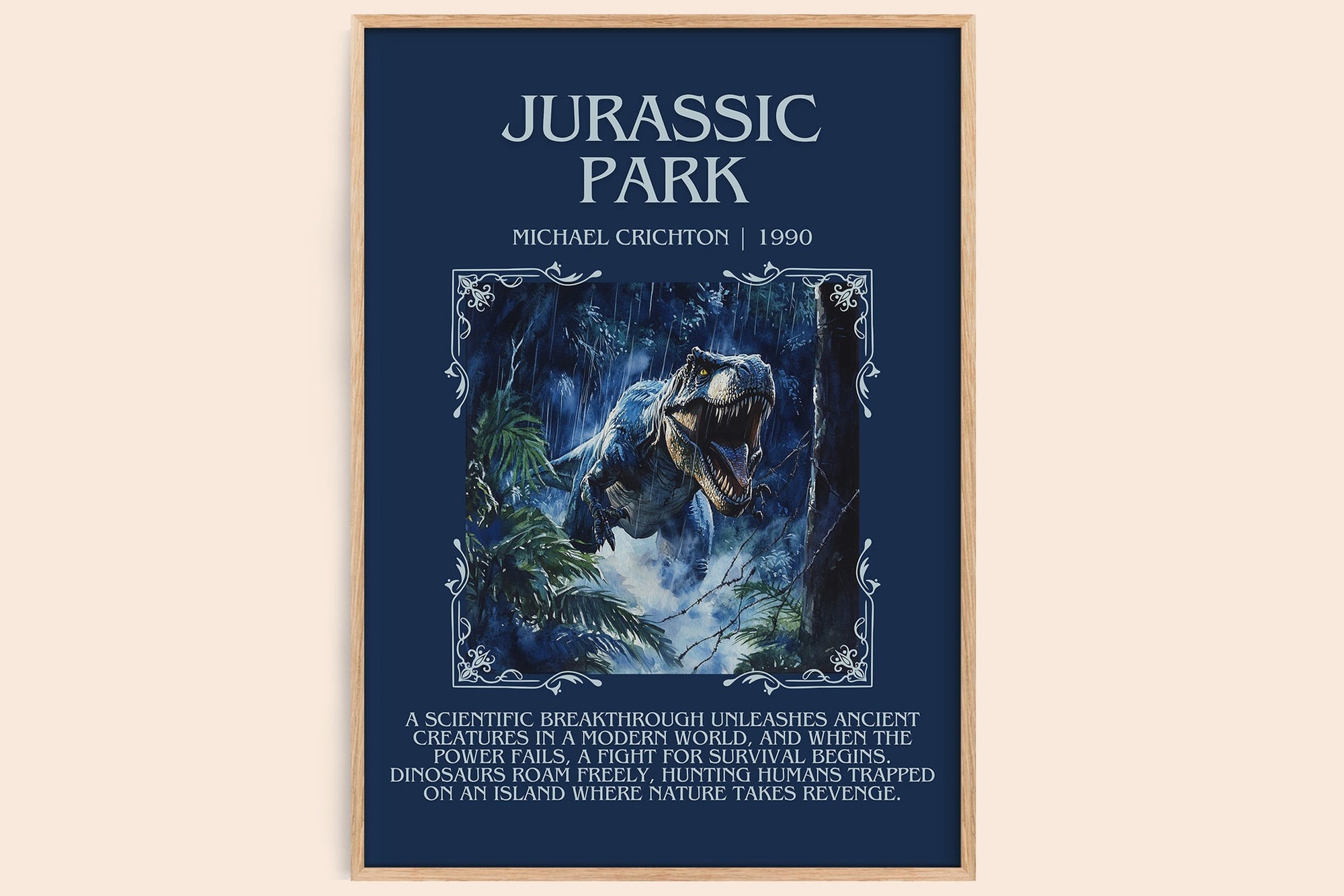 Jurassic Park minimalist book poster by Michael Crichton – framed literary art print
