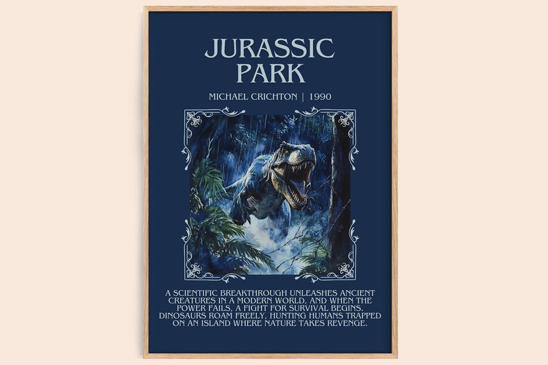 Jurassic Park minimalist book poster by Michael Crichton – framed literary art print