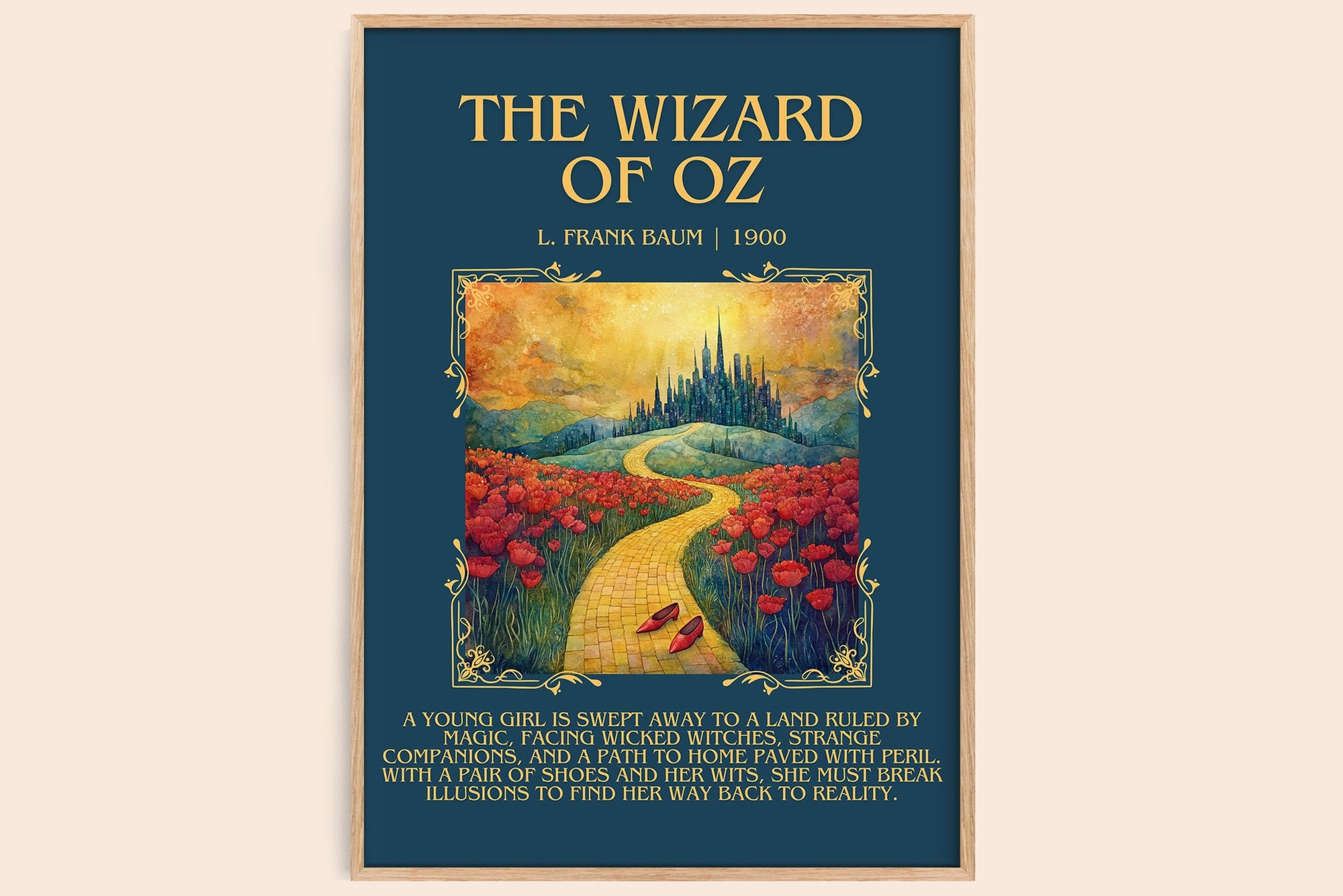 The Wizard Of Oz minimalist book poster by L. Frank Baum – framed literary art print
