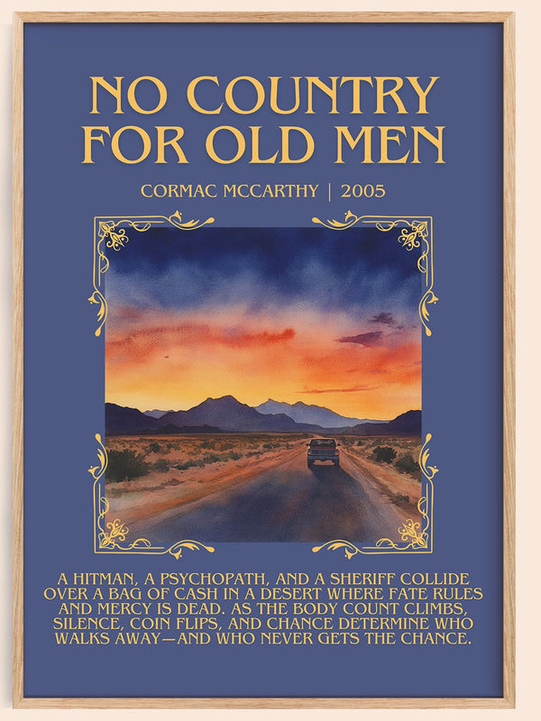 No Country For Old Men minimalist book poster by Cormac Mccarthy – framed literary art print