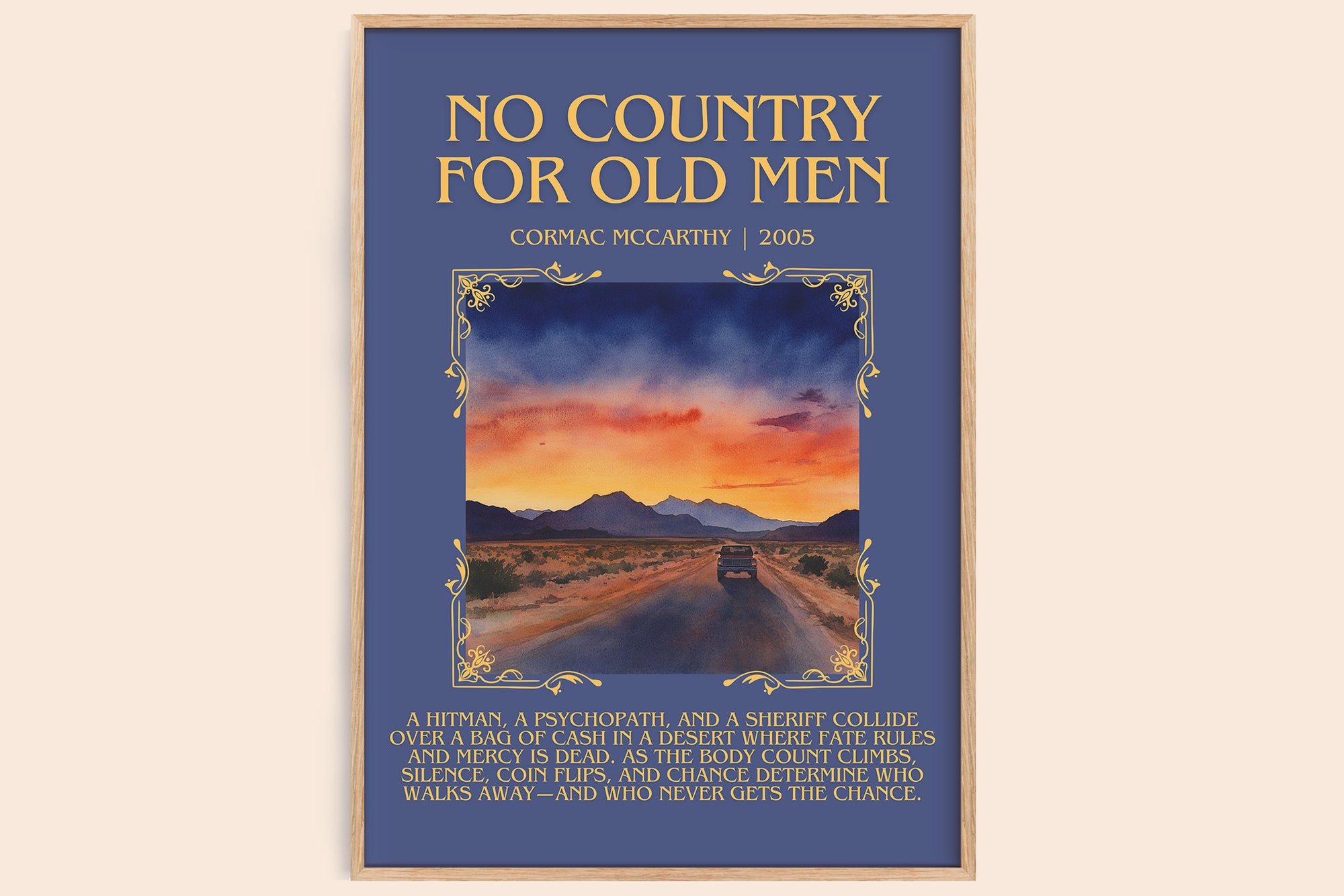 No Country For Old Men minimalist book poster by Cormac Mccarthy – framed literary art print