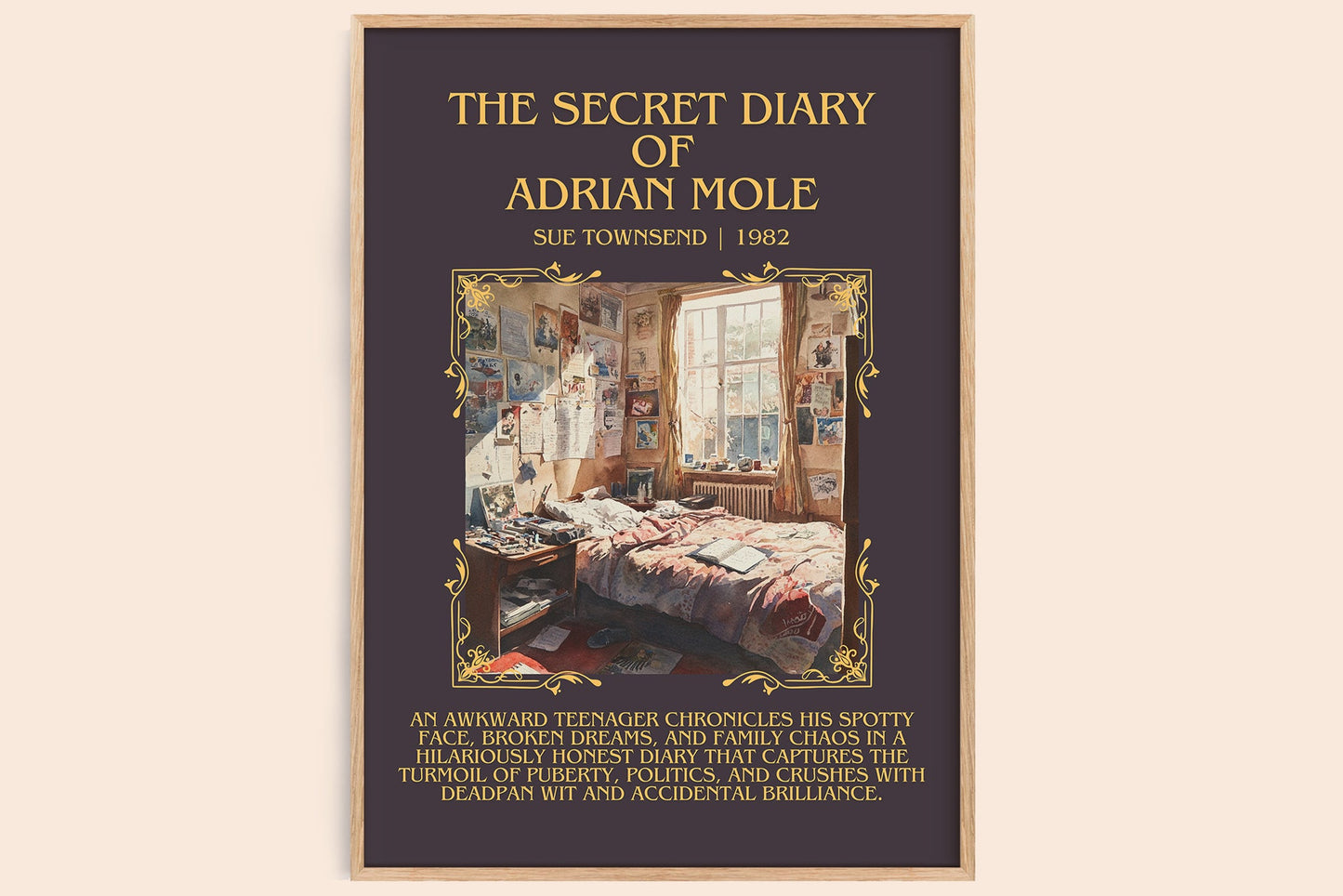 The Secret Diary Of Adrian Mole minimalist book poster by Sue Townsend – framed literary art print