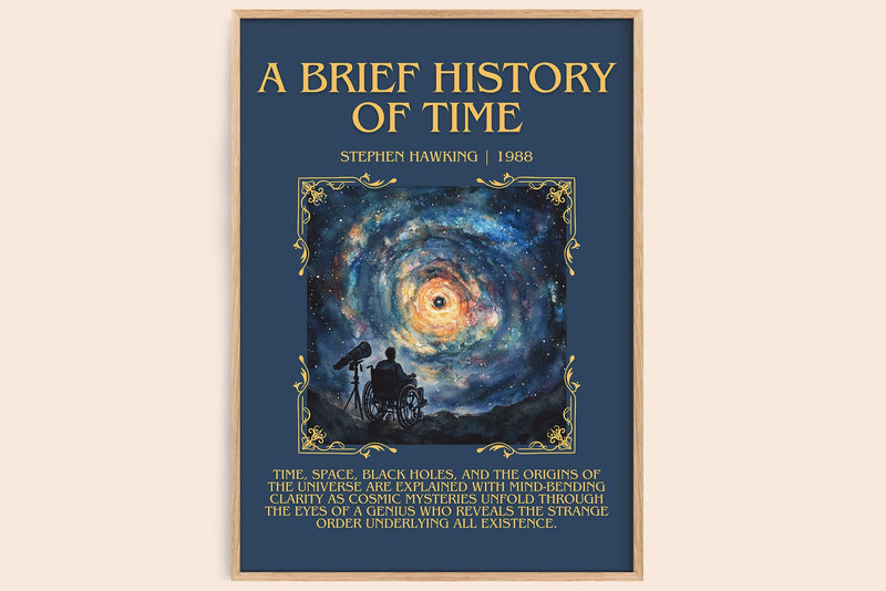 A Brief History of Time minimalist book poster by Stephen Hawking – framed literary art print