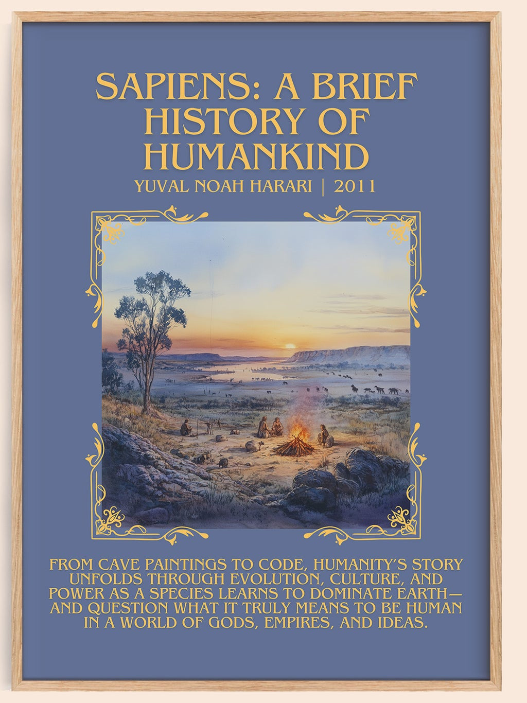 Sapiens: A Brief History of Humankind minimalist book poster by Yuval Noah Harari – framed literary art print