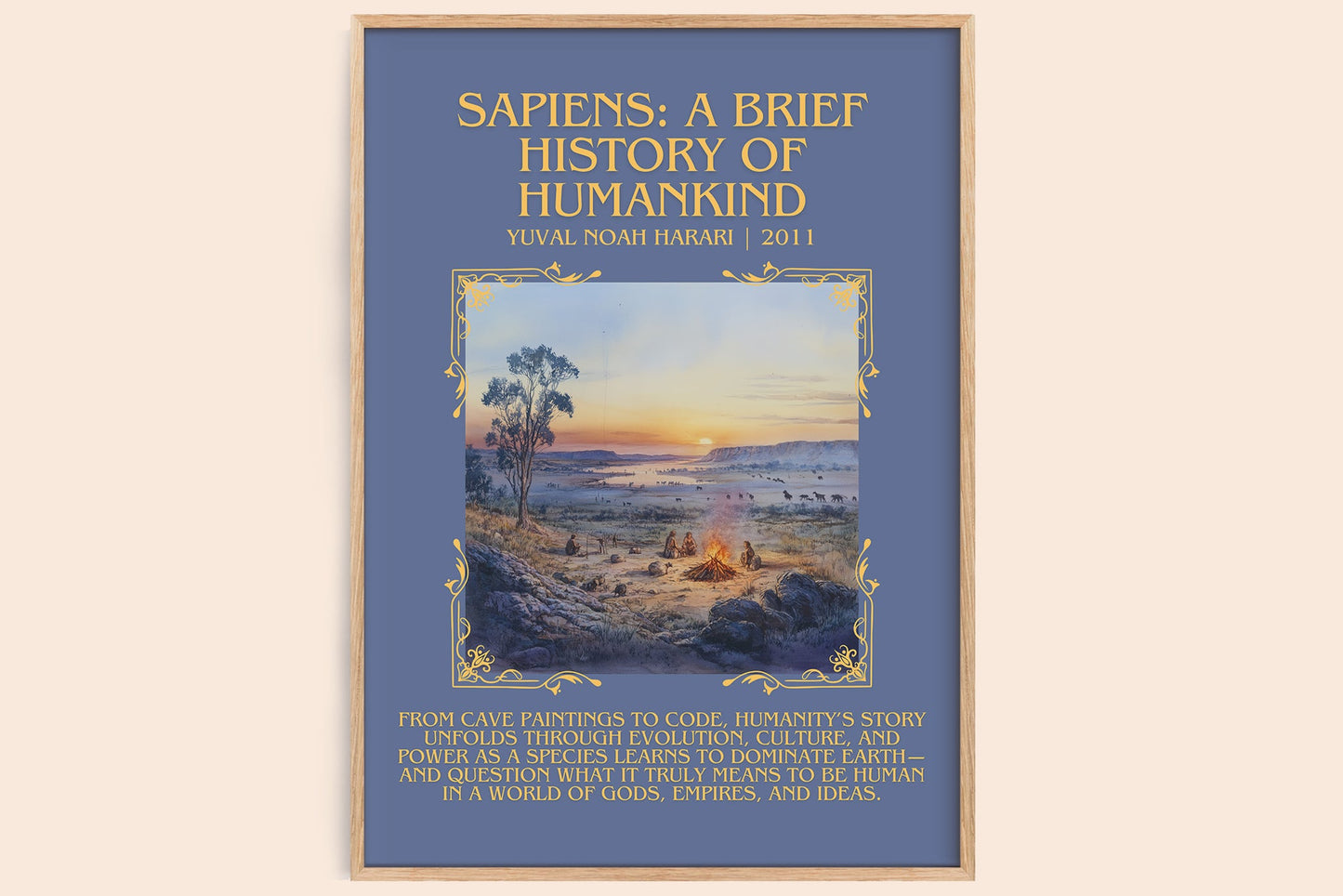 Sapiens: A Brief History of Humankind minimalist book poster by Yuval Noah Harari – framed literary art print