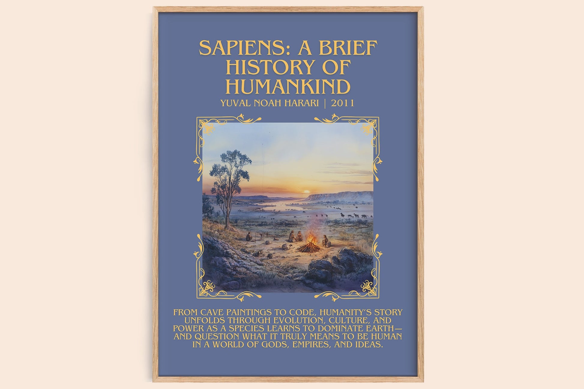 Sapiens: A Brief History of Humankind minimalist book poster by Yuval Noah Harari – framed literary art print