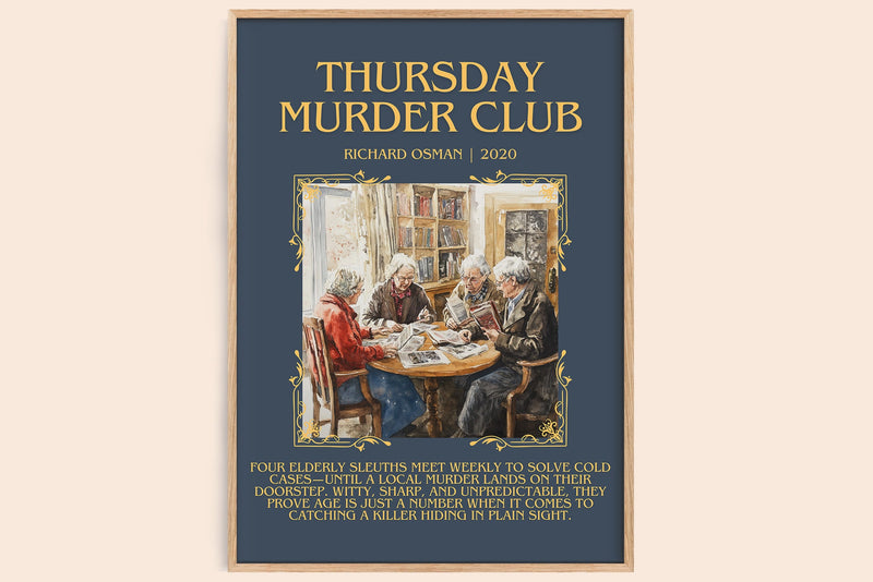 Thursday Murder Club minimalist book poster by Richard Osman – framed literary art print