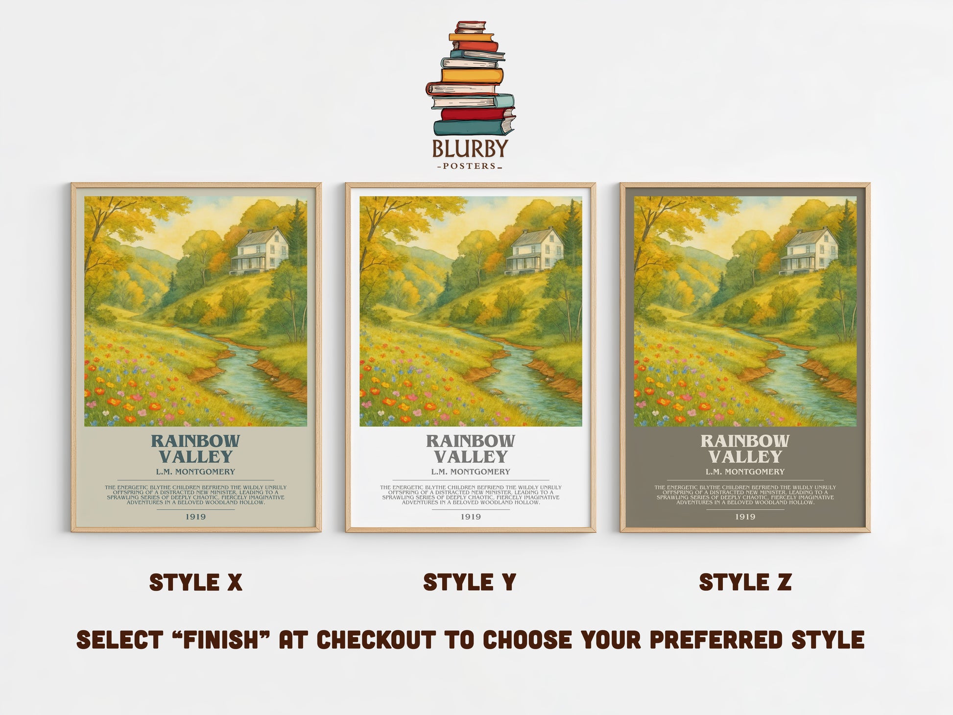 Rainbow Valley bookish print in frame leaning in hallway – childrens wall art