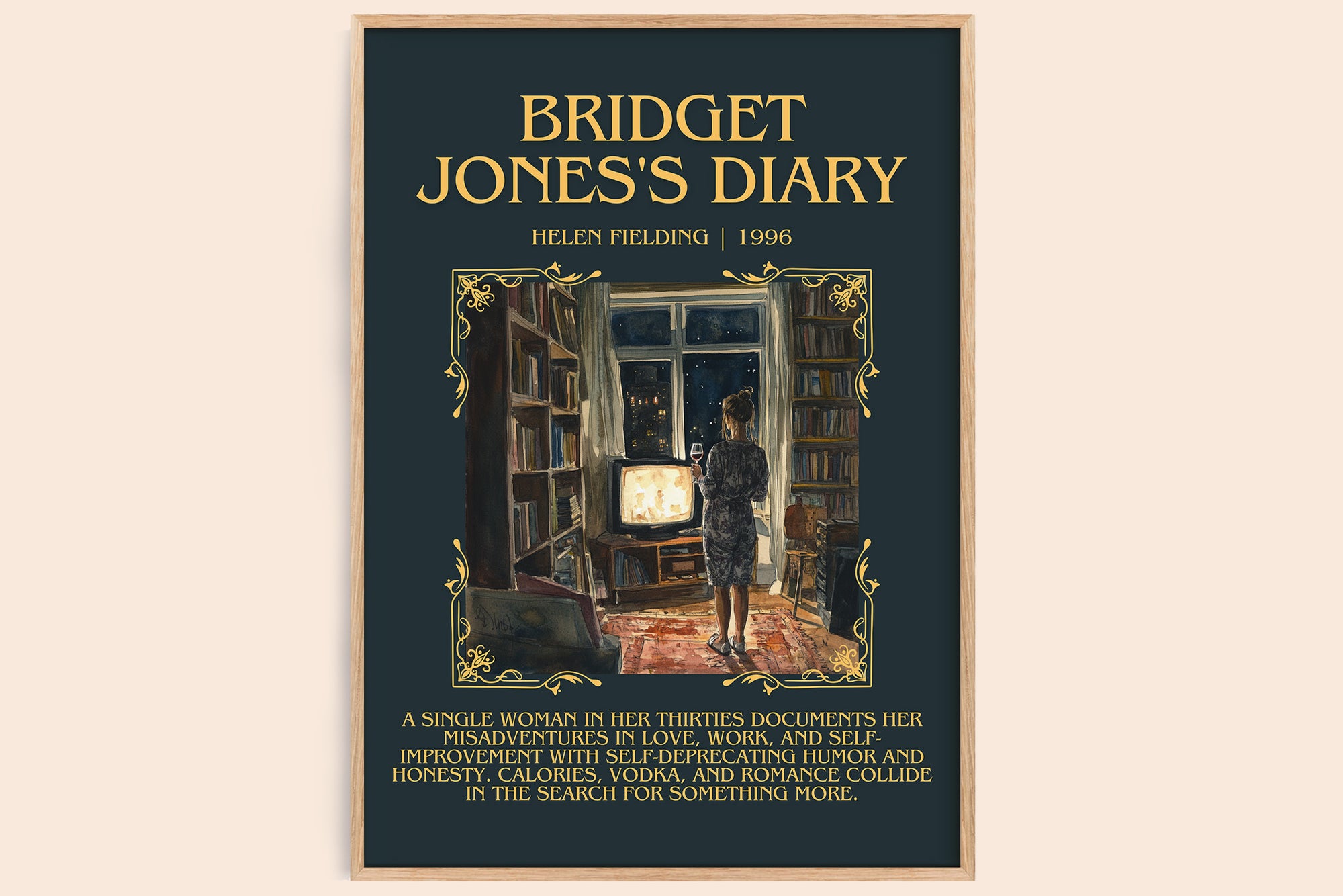 Bridget Jones's Diary minimalist book poster by Helen Fielding – framed literary art print