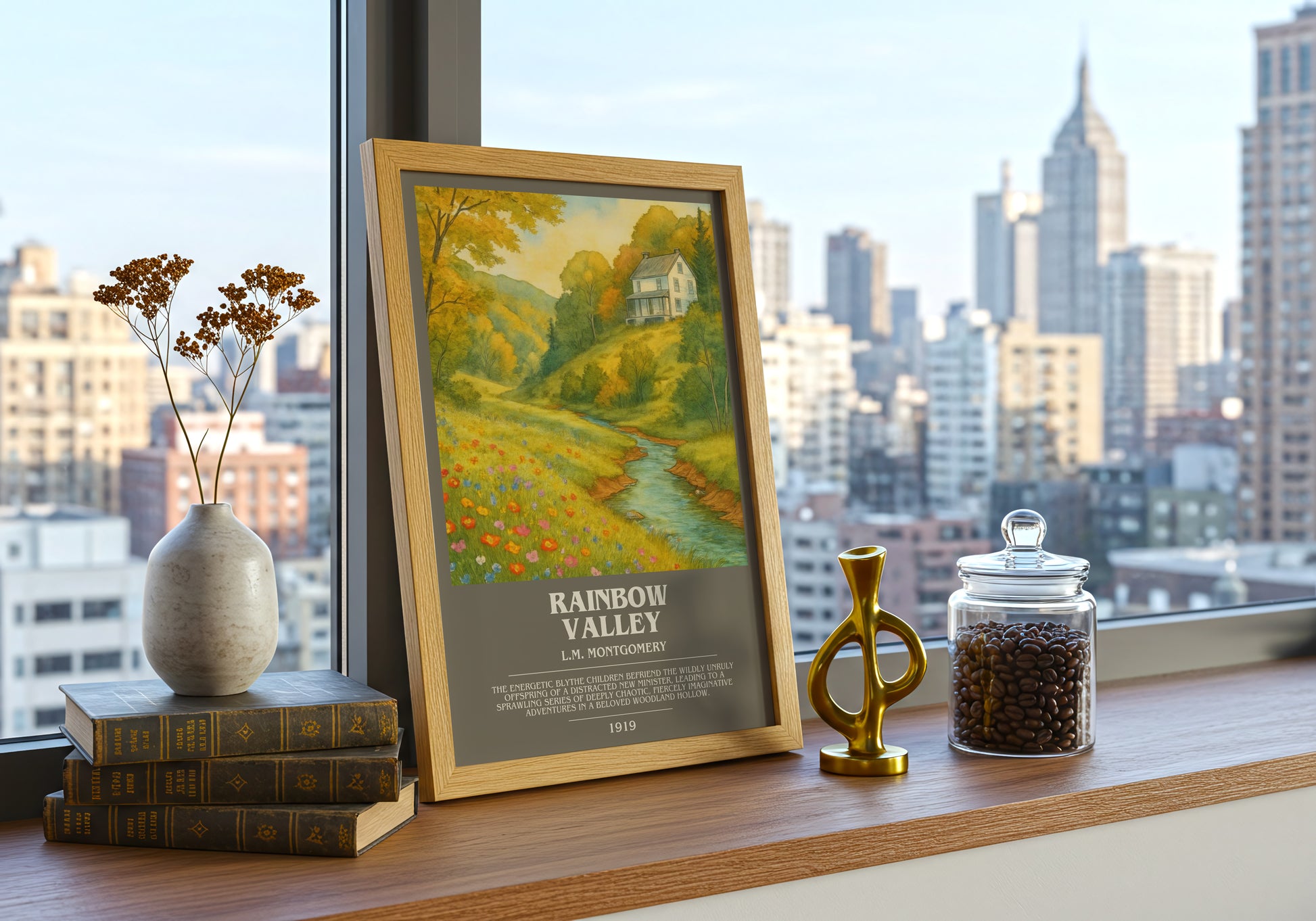 Rainbow Valley bookish print framed by window – literary home decor