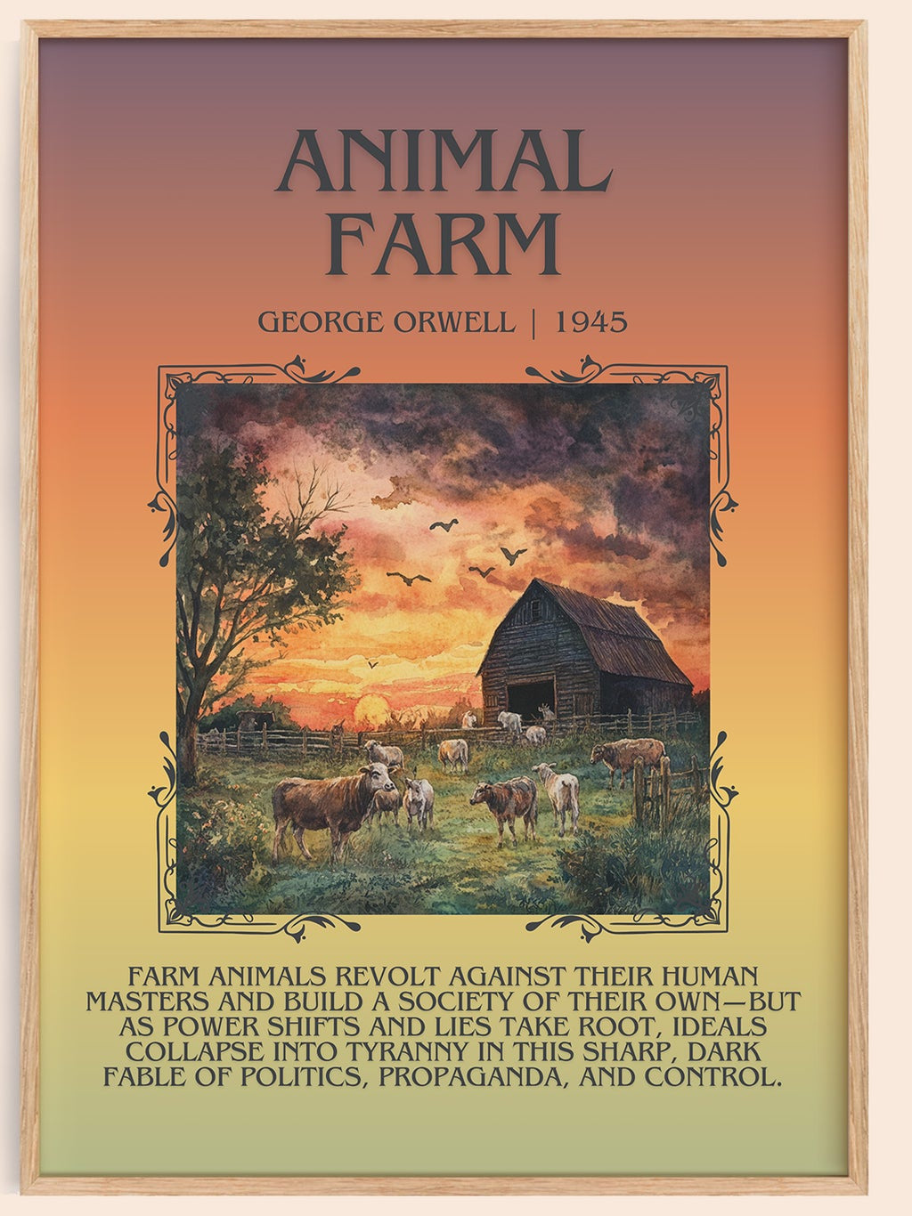 Animal Farm minimalist book poster by George Orwell – framed literary art print