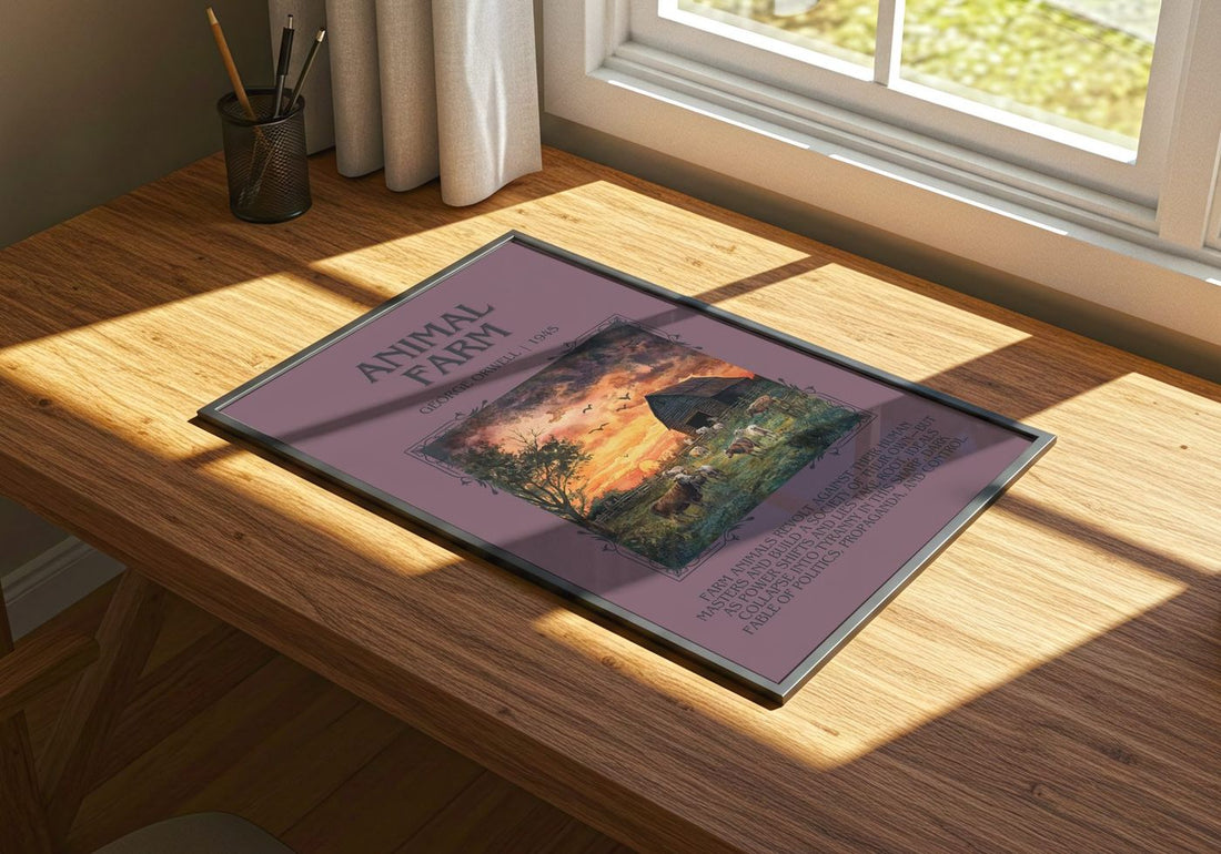 Animal Farm Minimalist Book Poster by George Orwell – print on a sunlit desk