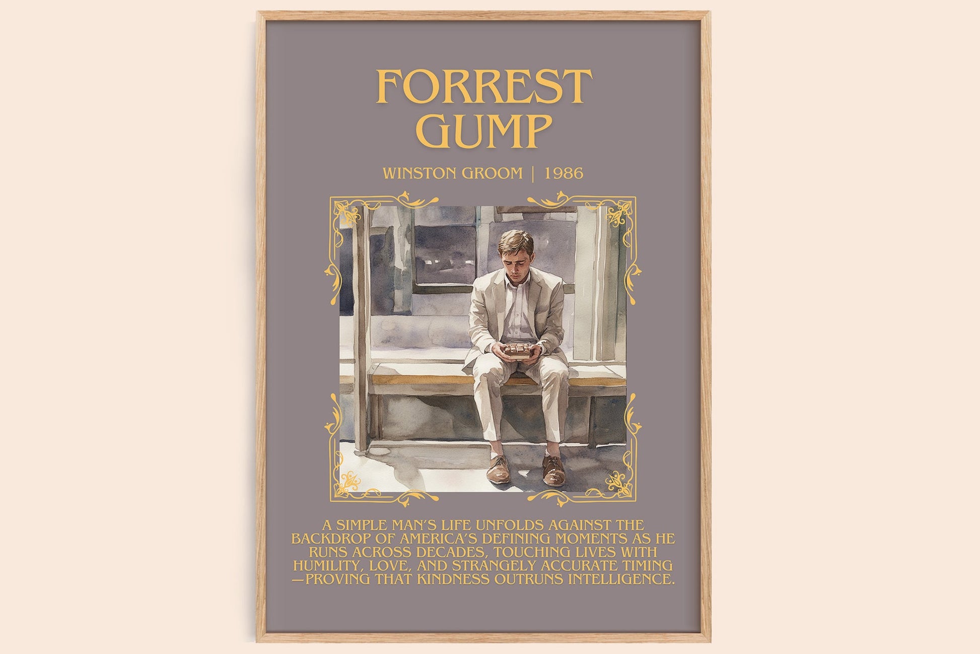 Forrest Gump minimalist book poster by Winston Groom – framed literary art print