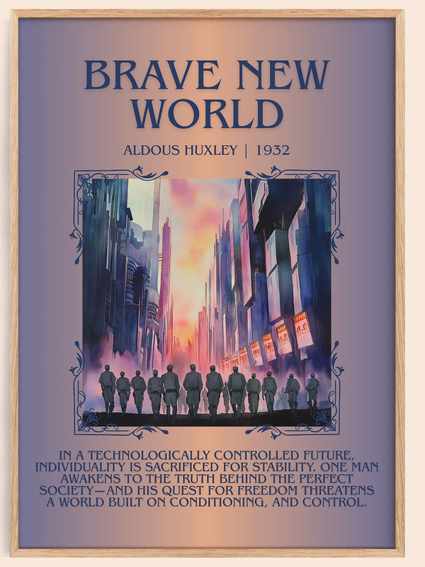 Brave New World minimalist book poster by Aldous Huxley – framed literary art print