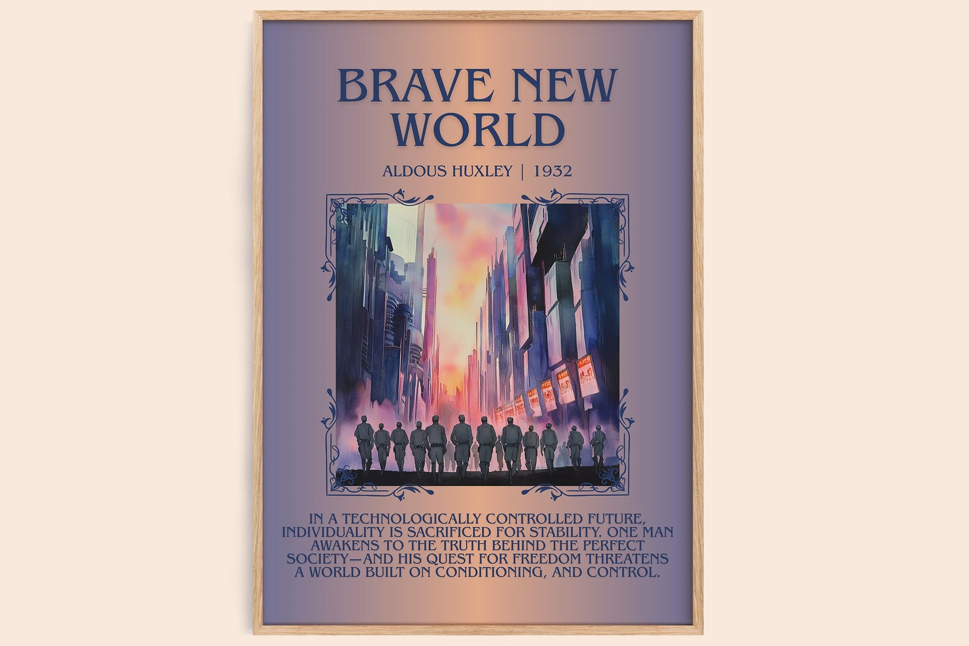 Brave New World minimalist book poster by Aldous Huxley – framed literary art print
