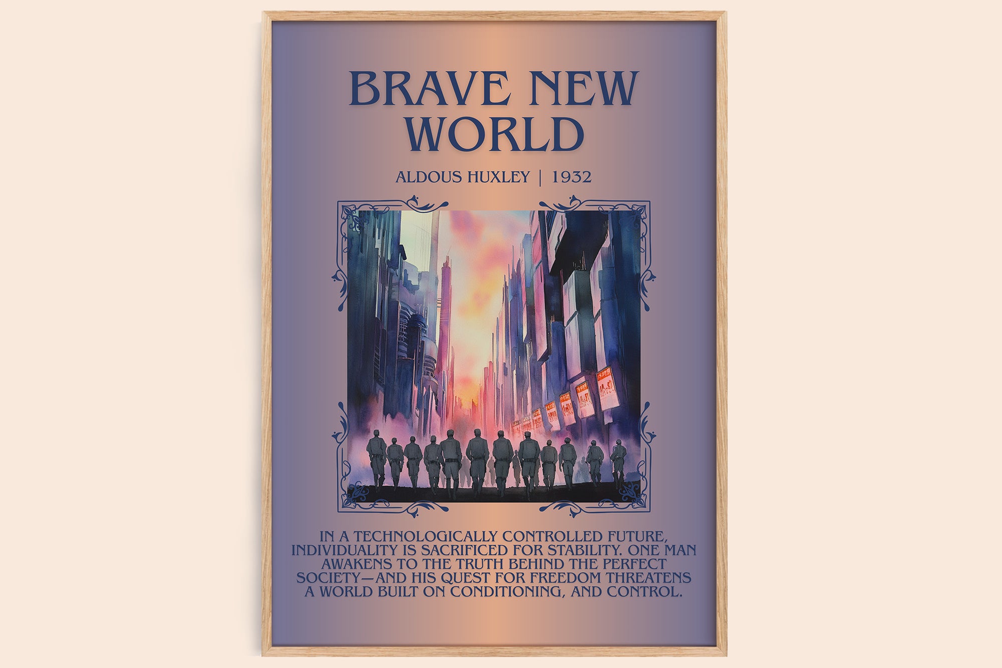 Brave New World minimalist book poster by Aldous Huxley – framed literary art print