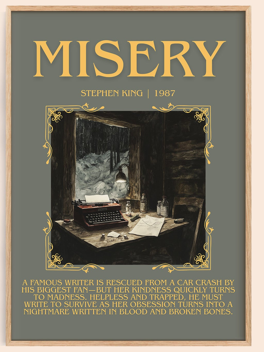 Misery minimalist book poster by Stephen King – framed literary art print