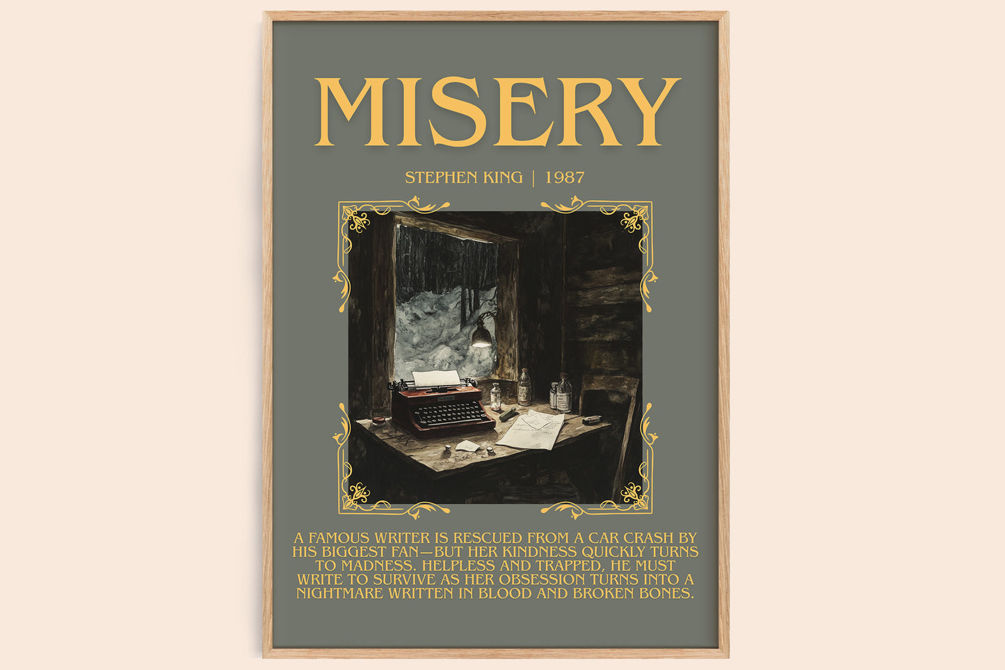 Misery minimalist book poster by Stephen King – framed literary art print
