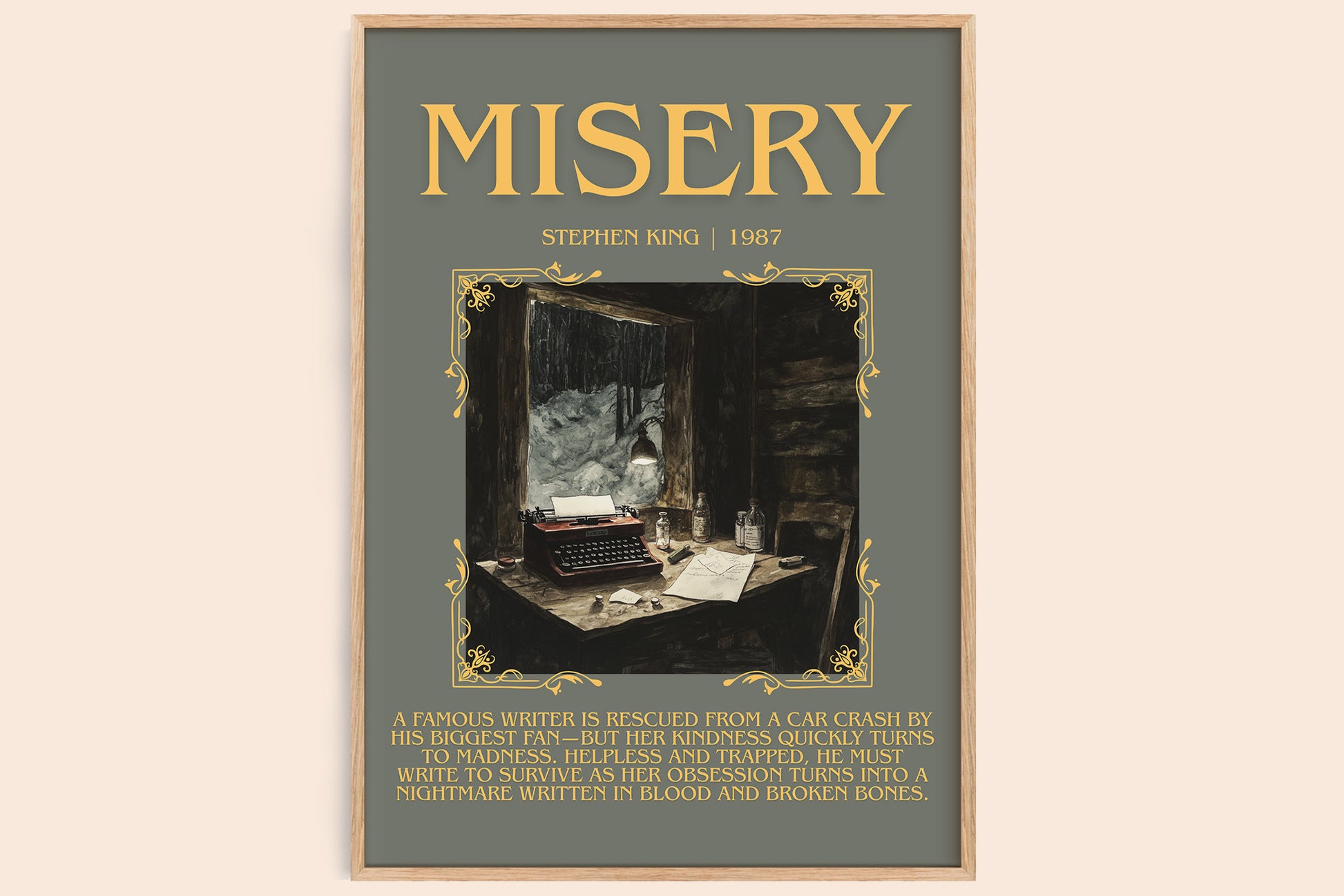 Misery minimalist book poster by Stephen King – framed literary art print