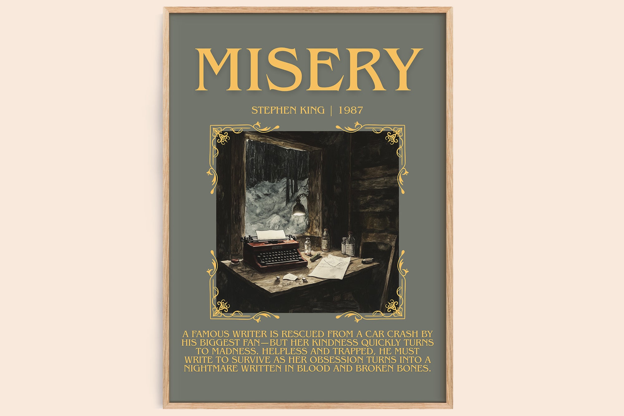 Misery minimalist book poster by Stephen King – framed literary art print