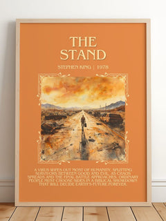 The Stand Minimalist Book Poster by Stephen King – framed print leaning on a wooden floor