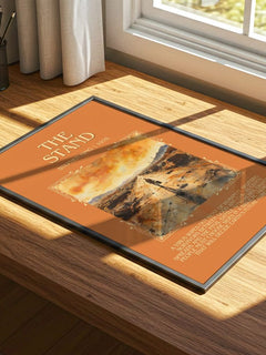The Stand Minimalist Book Poster by Stephen King – print on a sunlit desk