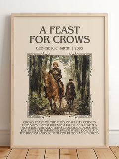 A Feast For Crows Minimalist Book Poster by George R.R. Martin – framed print leaning on a wooden floor