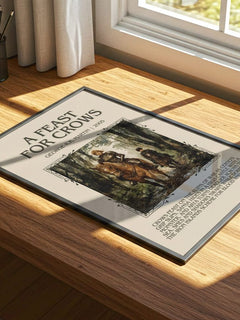 A Feast For Crows Minimalist Book Poster by George R.R. Martin – print on a sunlit desk