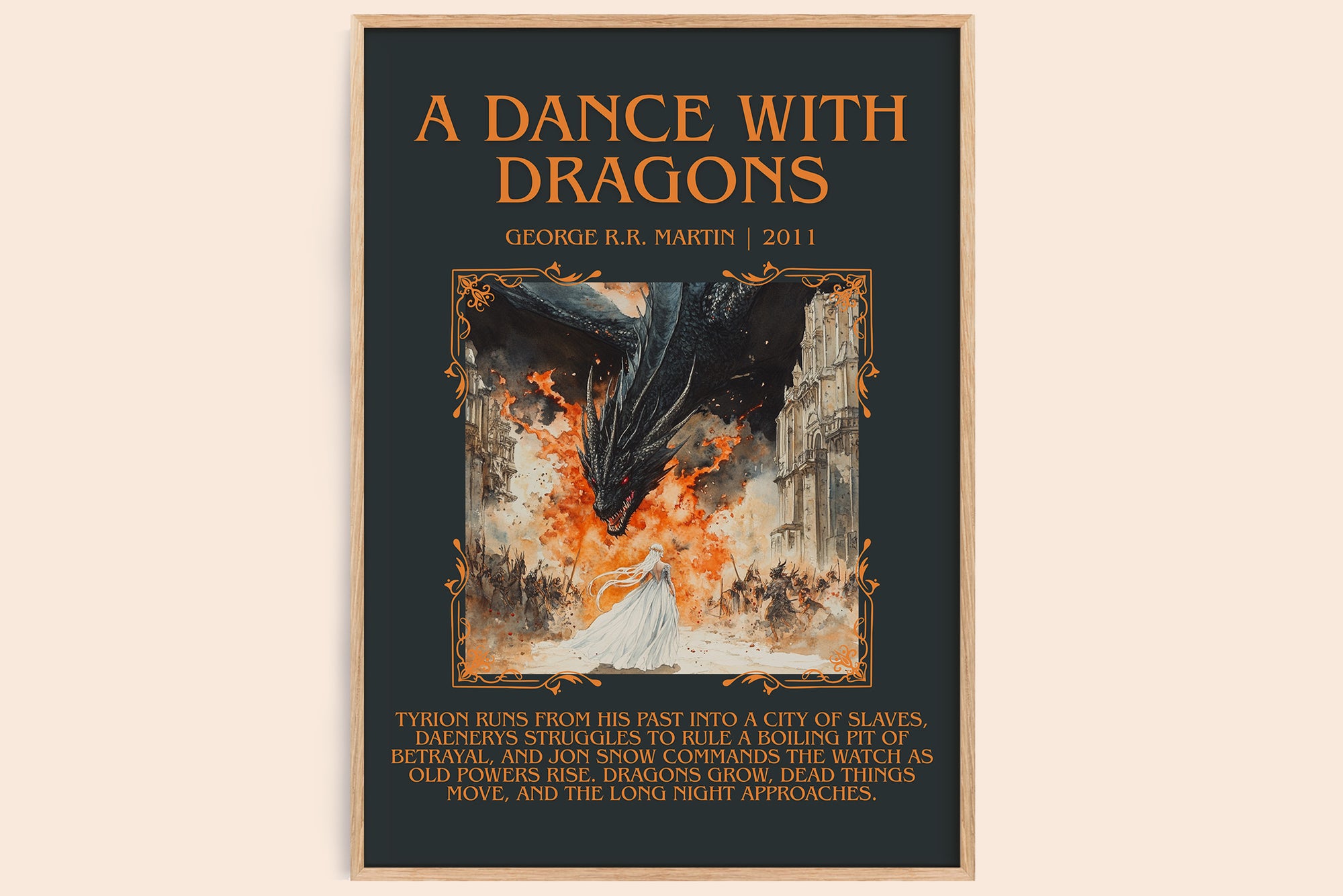 A Dance With Dragons minimalist book poster by George R.R. Martin – framed literary art print