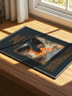 A Dance With Dragons Minimalist Book Poster by George R.R. Martin – print on a sunlit desk