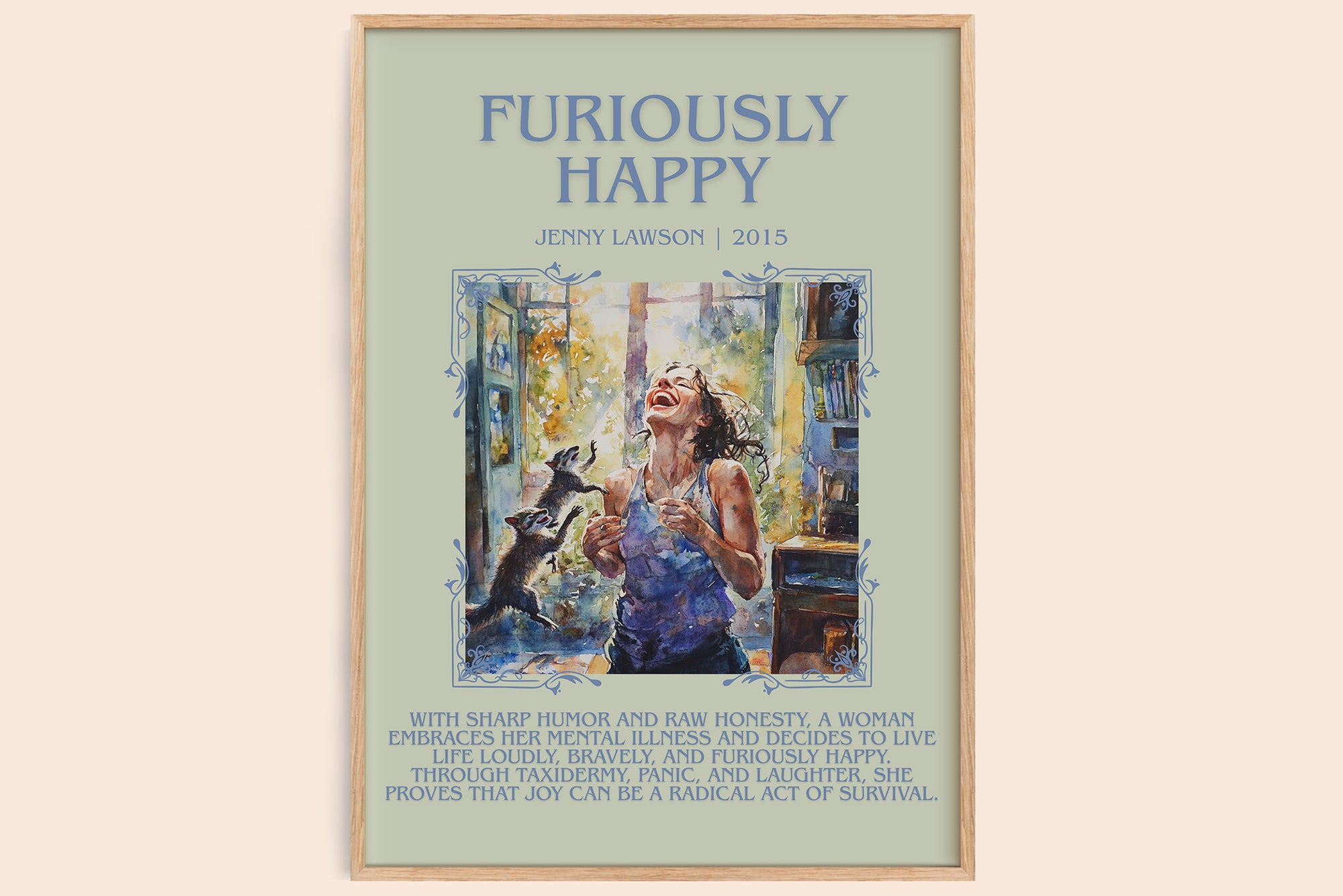 Furiously Happy minimalist book poster by Jenny Lawson – framed literary art print