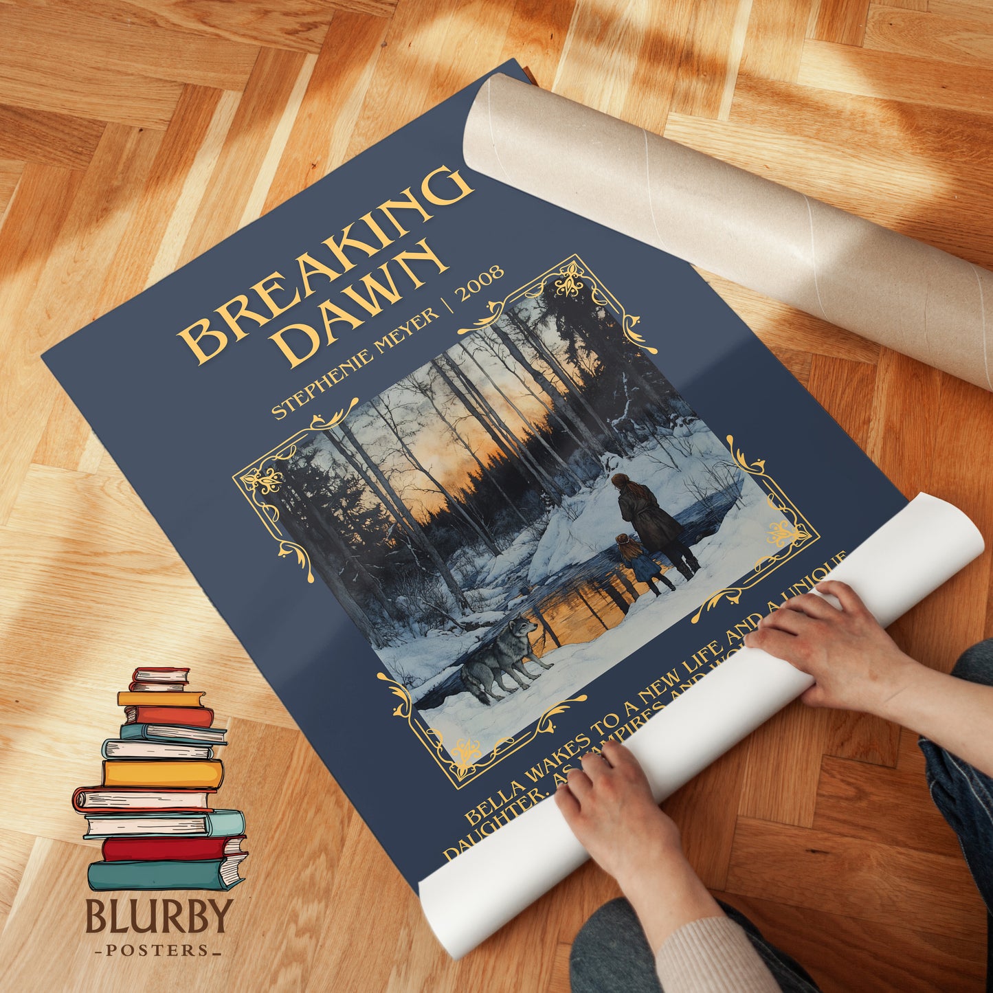 Breaking Dawn minimalist print on bookshelf – Stephenie Meyer fan gift