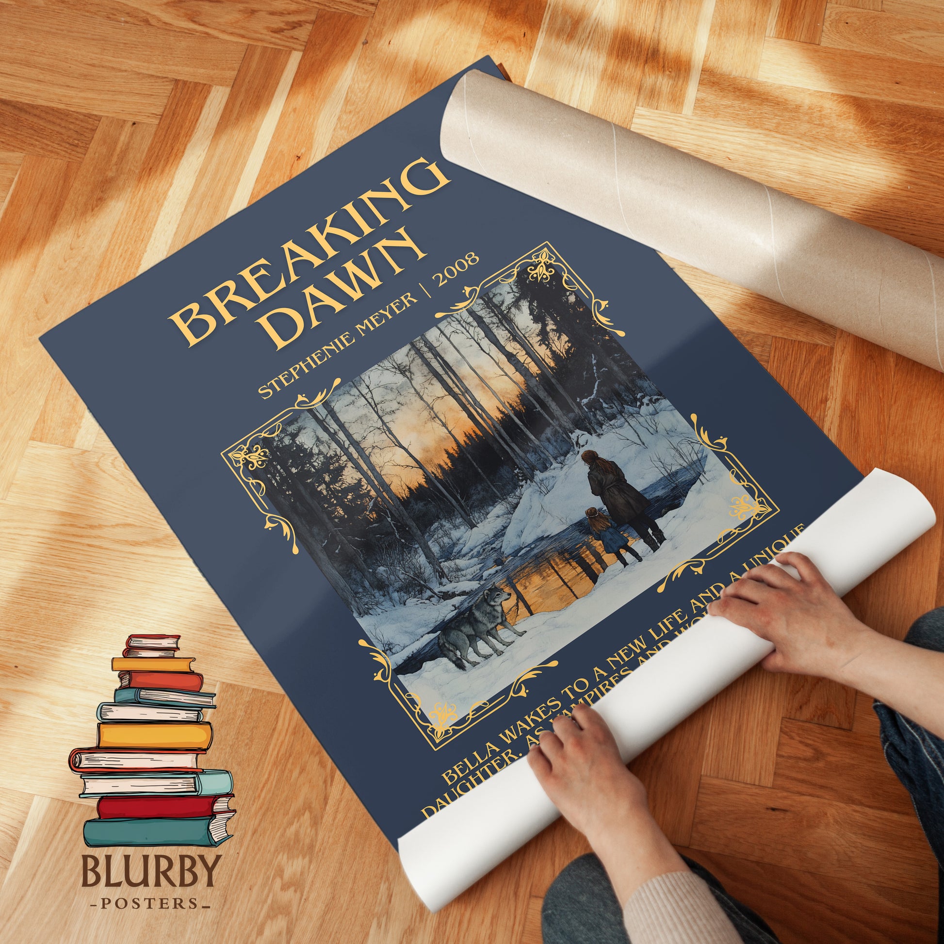 Breaking Dawn minimalist print on bookshelf – Stephenie Meyer fan gift