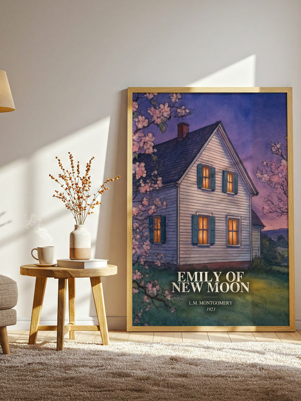 Emily Of New Moon watercolour print in frame leaning in hallway – childrens wall art