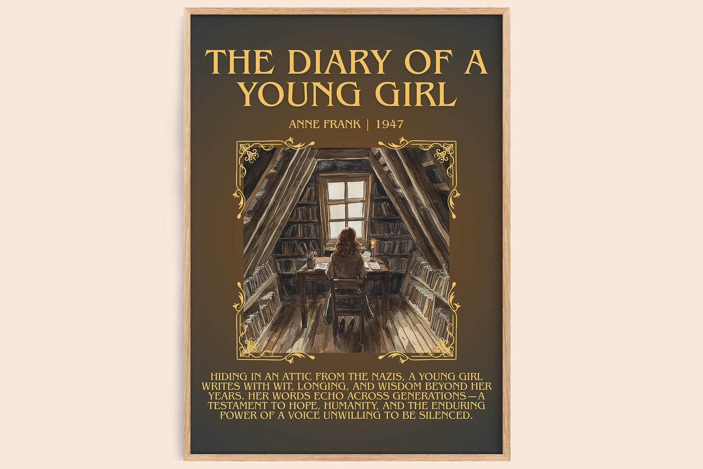 The Diary Of A Young Girl minimalist book poster by Anne Frank – framed literary art print
