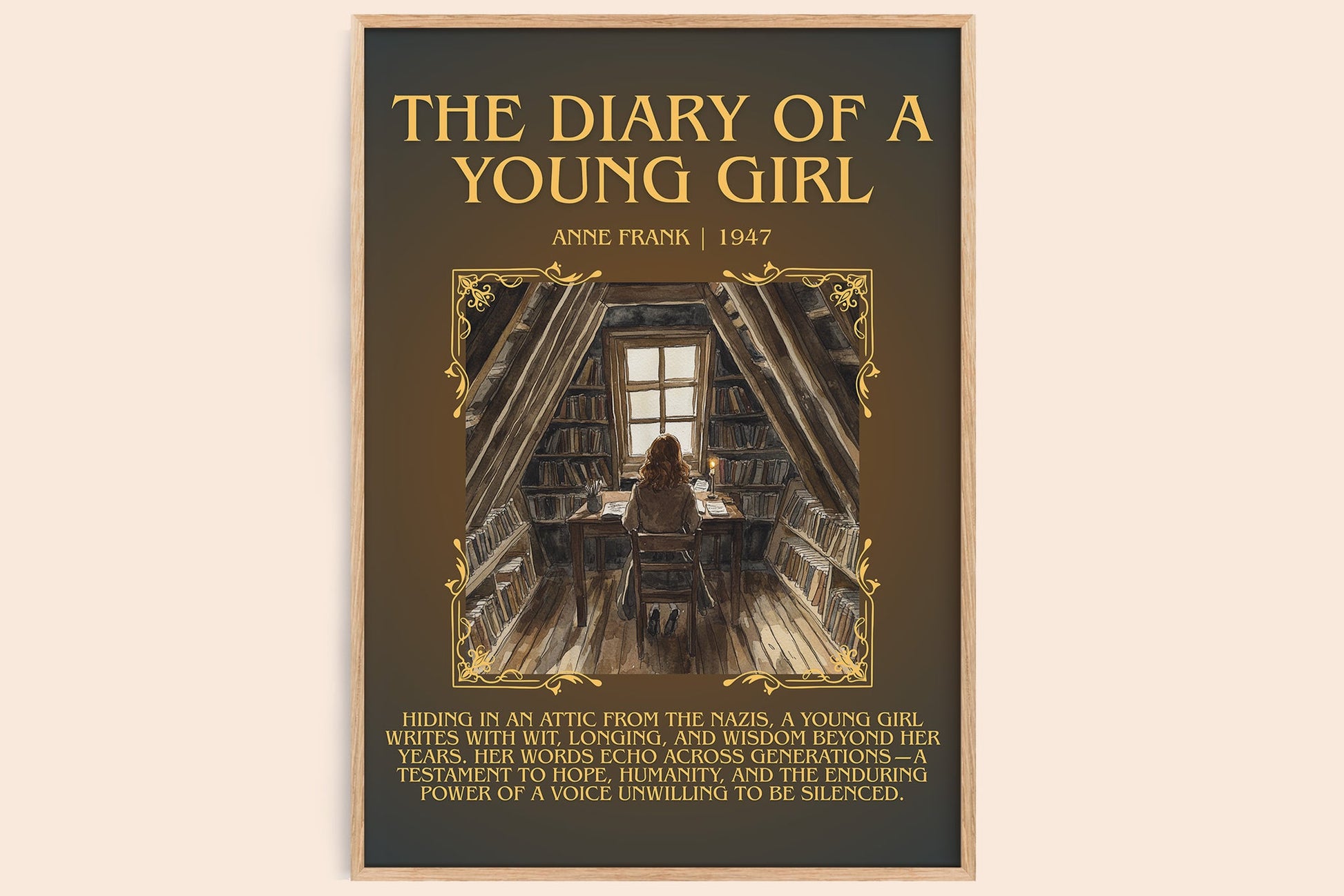 The Diary Of A Young Girl minimalist book poster by Anne Frank – framed literary art print