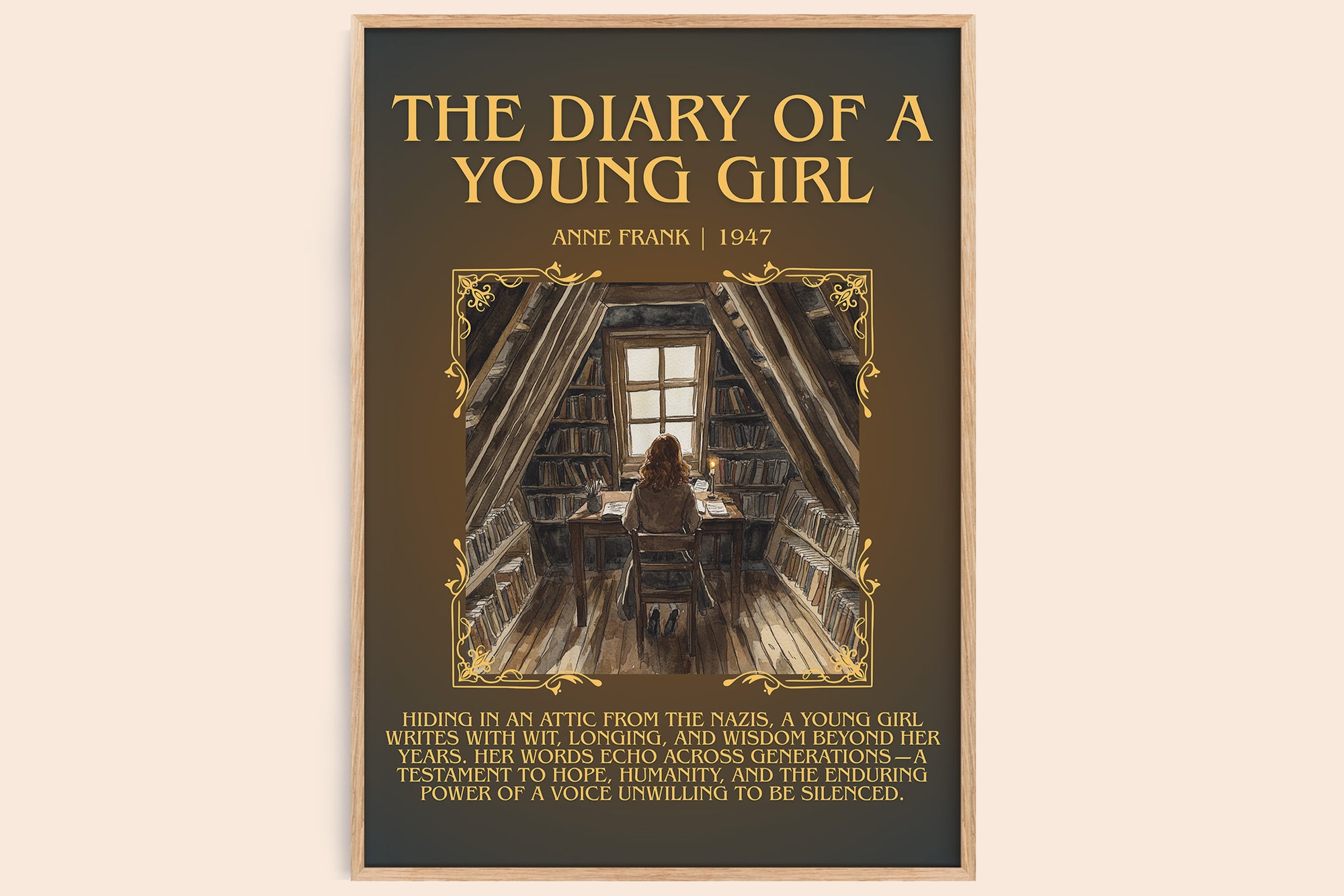The Diary Of A Young Girl minimalist book poster by Anne Frank – framed literary art print