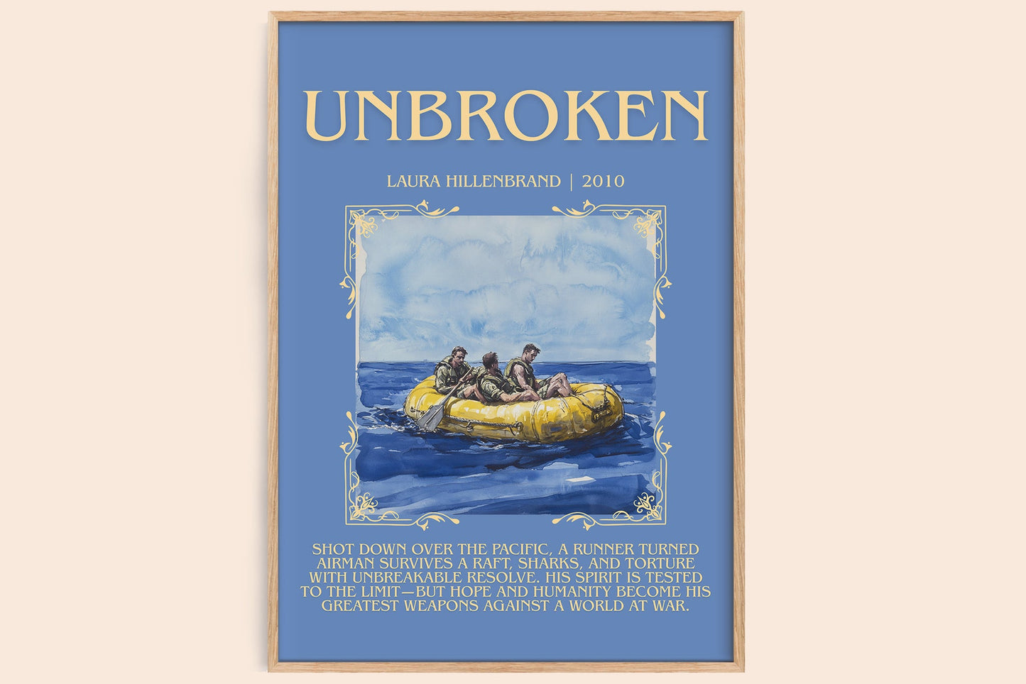 Unbroken minimalist book poster by Laura Hillenbrand – framed literary art print