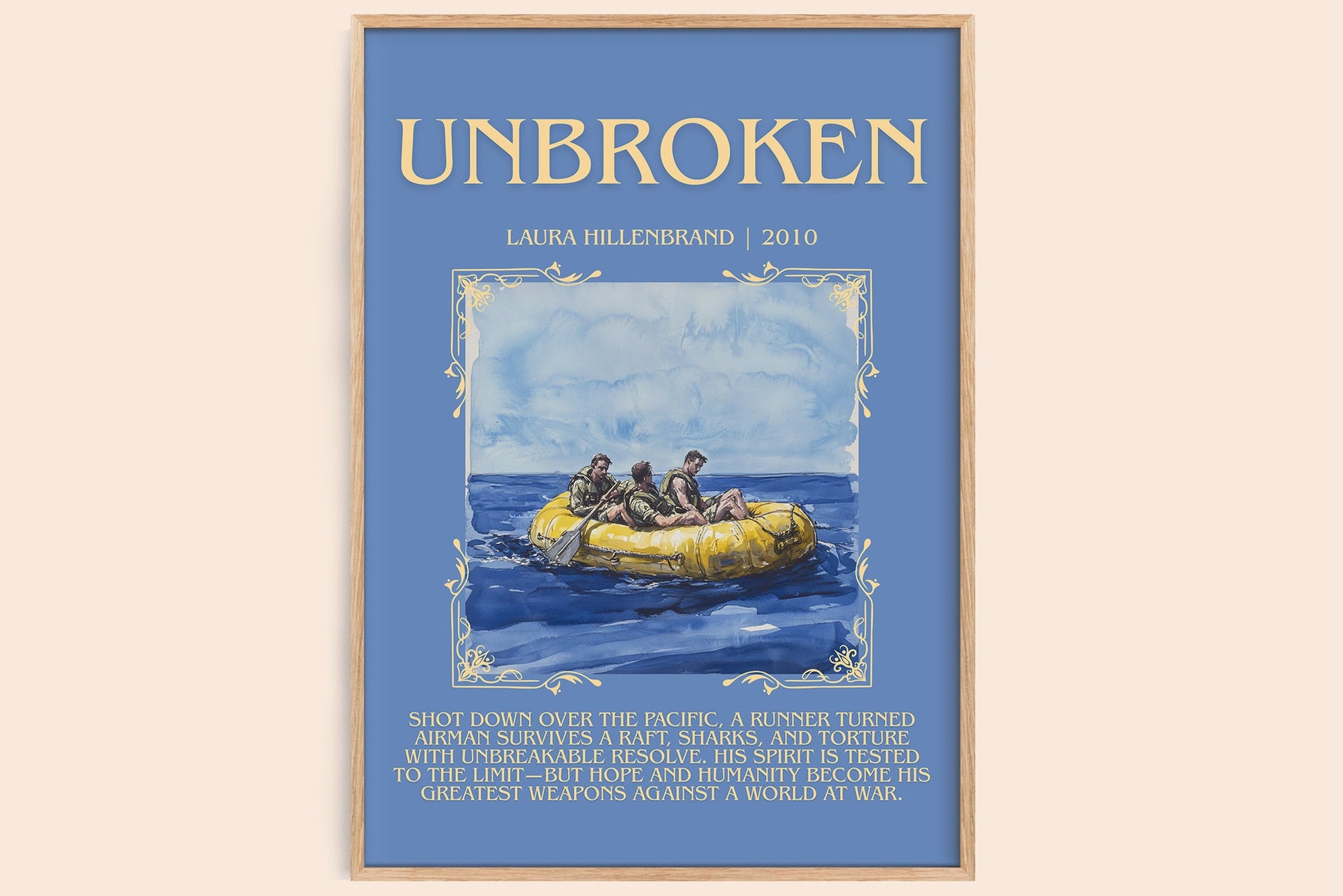 Unbroken minimalist book poster by Laura Hillenbrand – framed literary art print