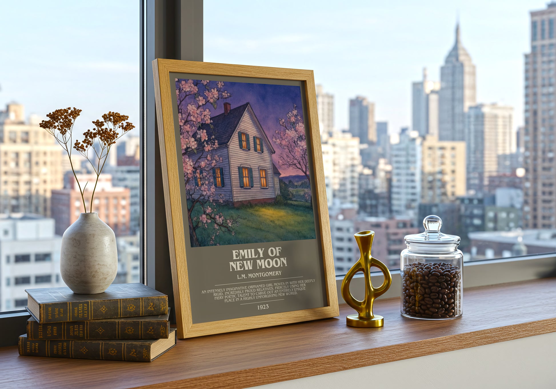 Emily Of New Moon bookish print framed by window – literary home decor