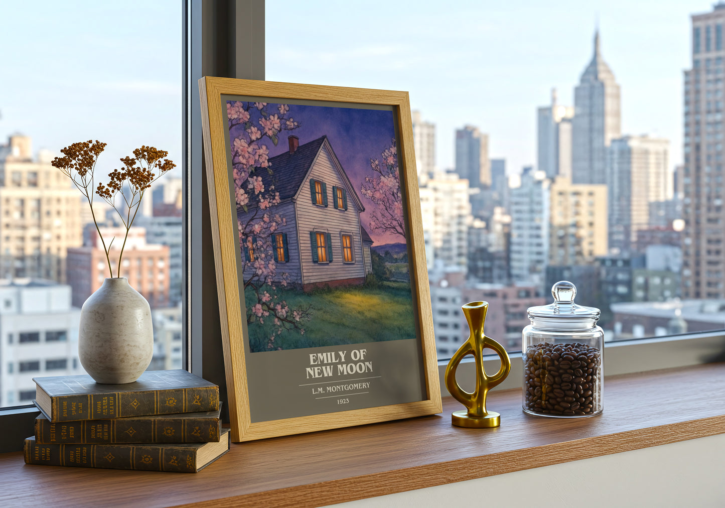 Emily Of New Moon book cover print framed by window – literary home decor