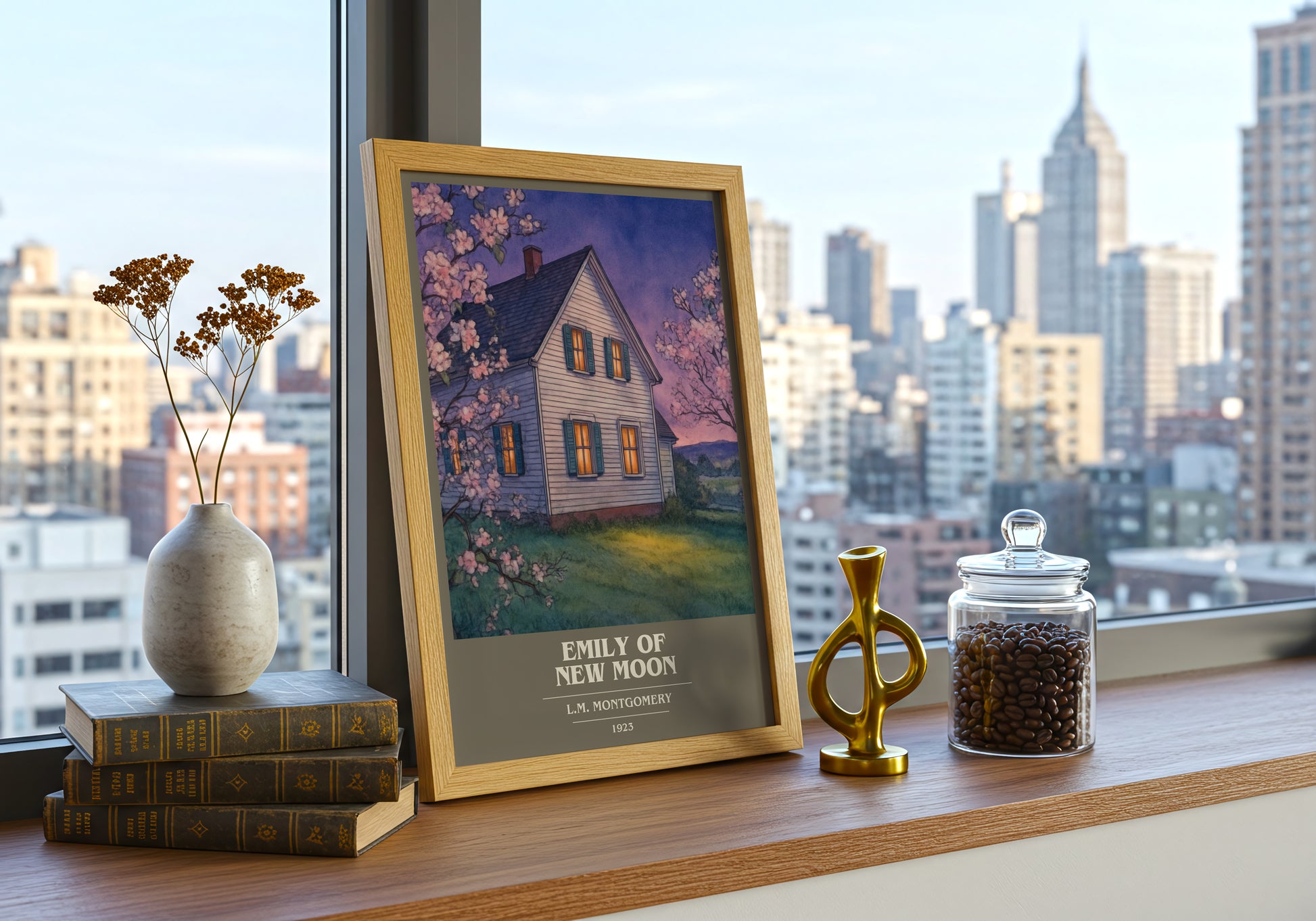 Emily Of New Moon book cover print framed by window – literary home decor