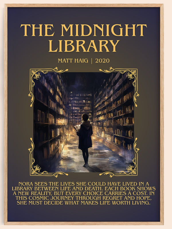 The Midnight Library minimalist book poster by Matt Haig – framed literary art print