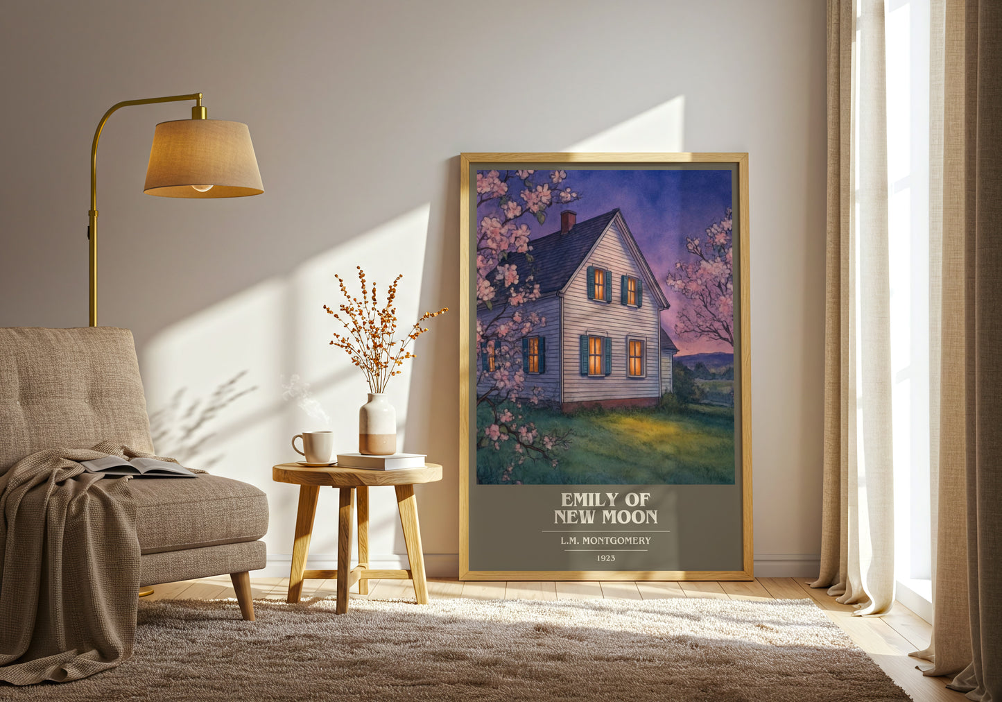 Emily Of New Moon book cover print on bookshelf – L.M. Montgomery fan gift