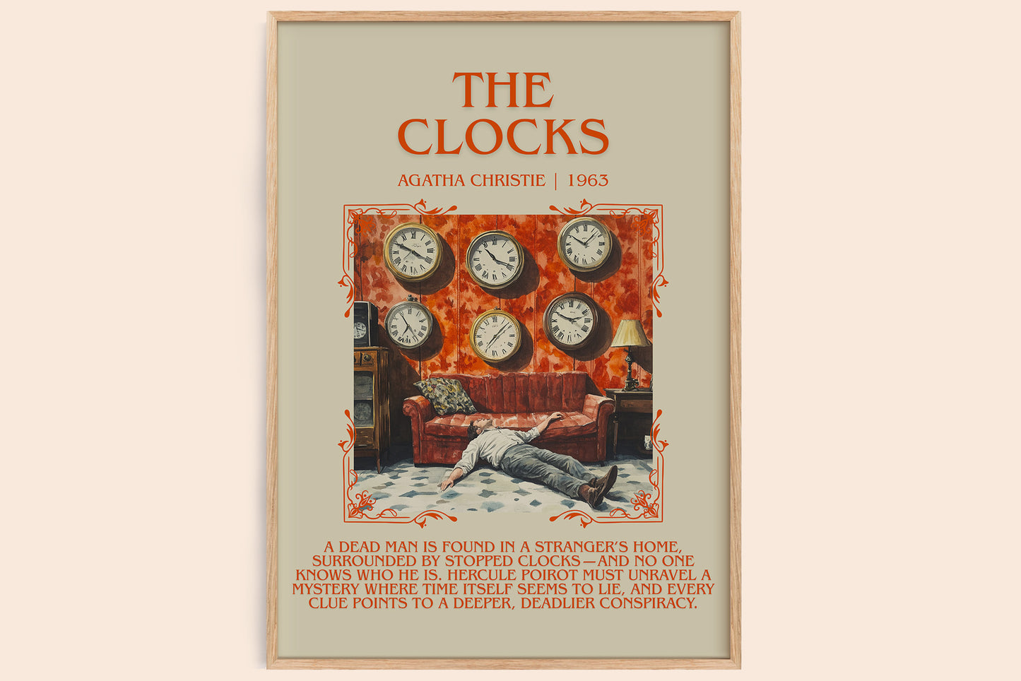 The Clocks minimalist book poster by Agatha Christie – framed literary art print