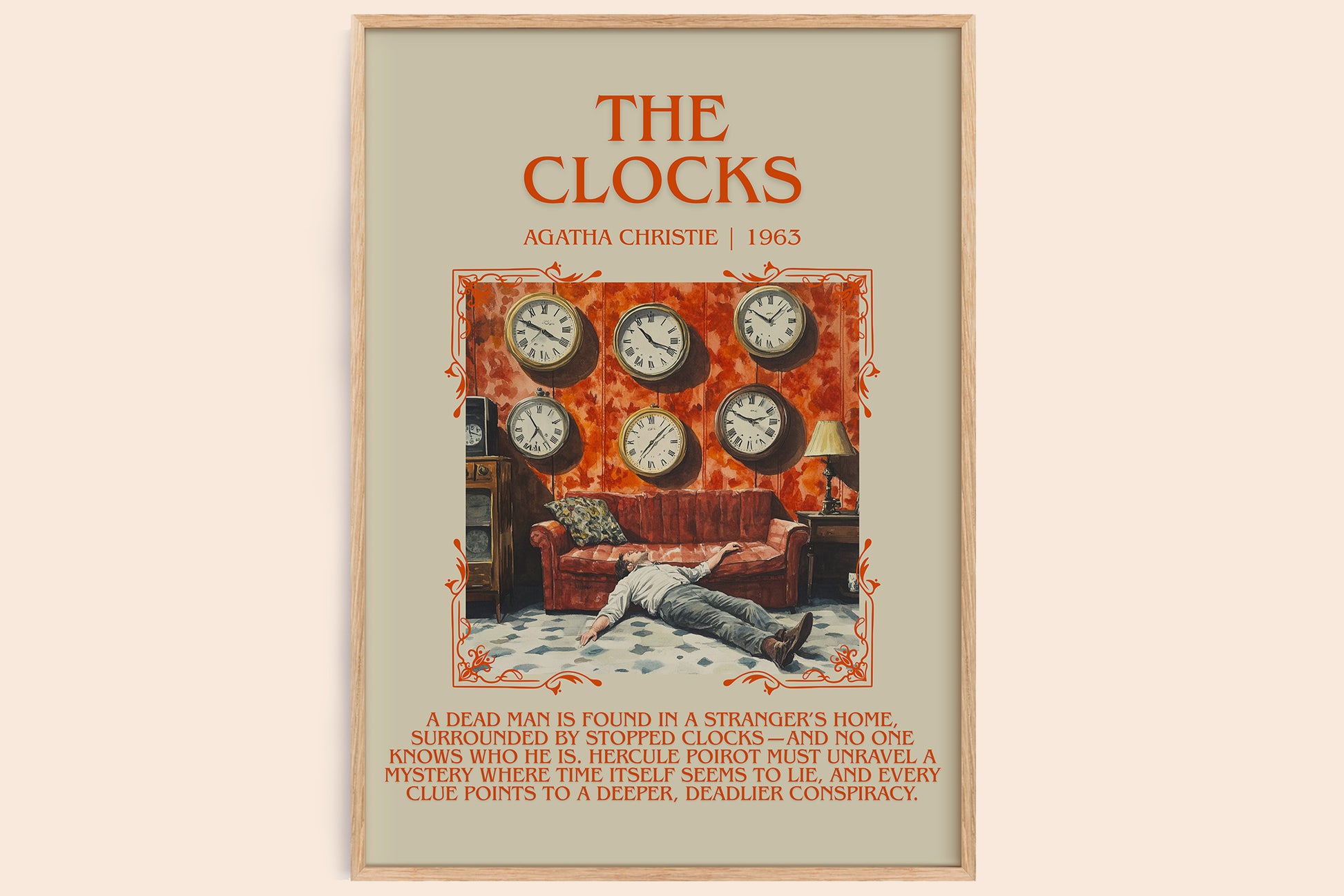 The Clocks minimalist book poster by Agatha Christie – framed literary art print